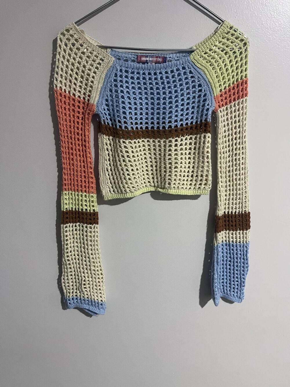 Urban Outfitters Sweater Womens XS Multicolor Open-Knit Crochet Sheer Pullover